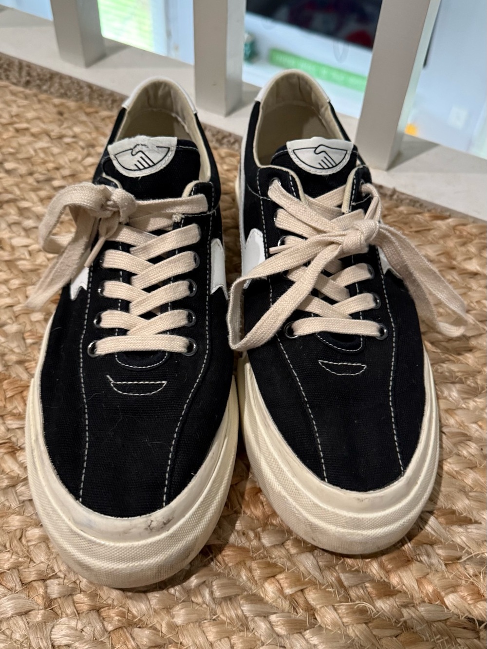 Stepney Workers Club  Black Suede Sneakers with Cream Accents